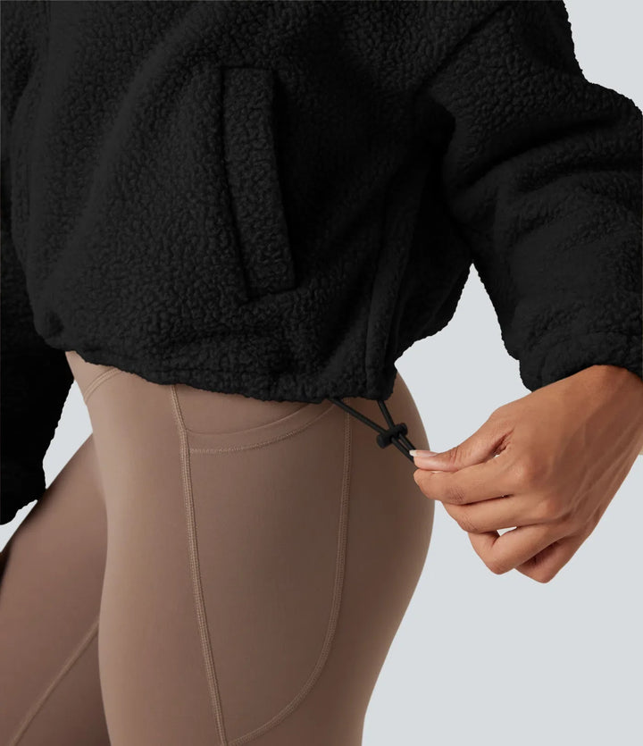 High Neck Long Sleeve Zipper Fleece Workout Jacket with Pockets