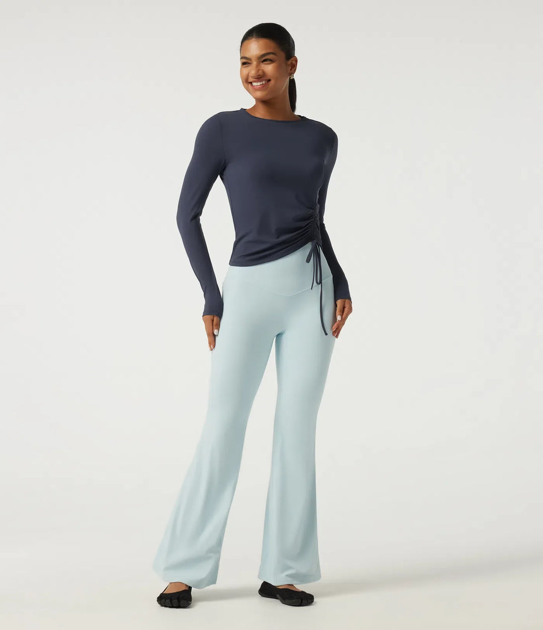SoftlyZero Airy Round Neck Long Sleeve Ruched InstantCool Yoga Sports Top