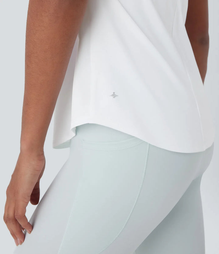 U Neck Built-in Bra Curved Hem Cool Touch Yoga Tank Top-UPF50+