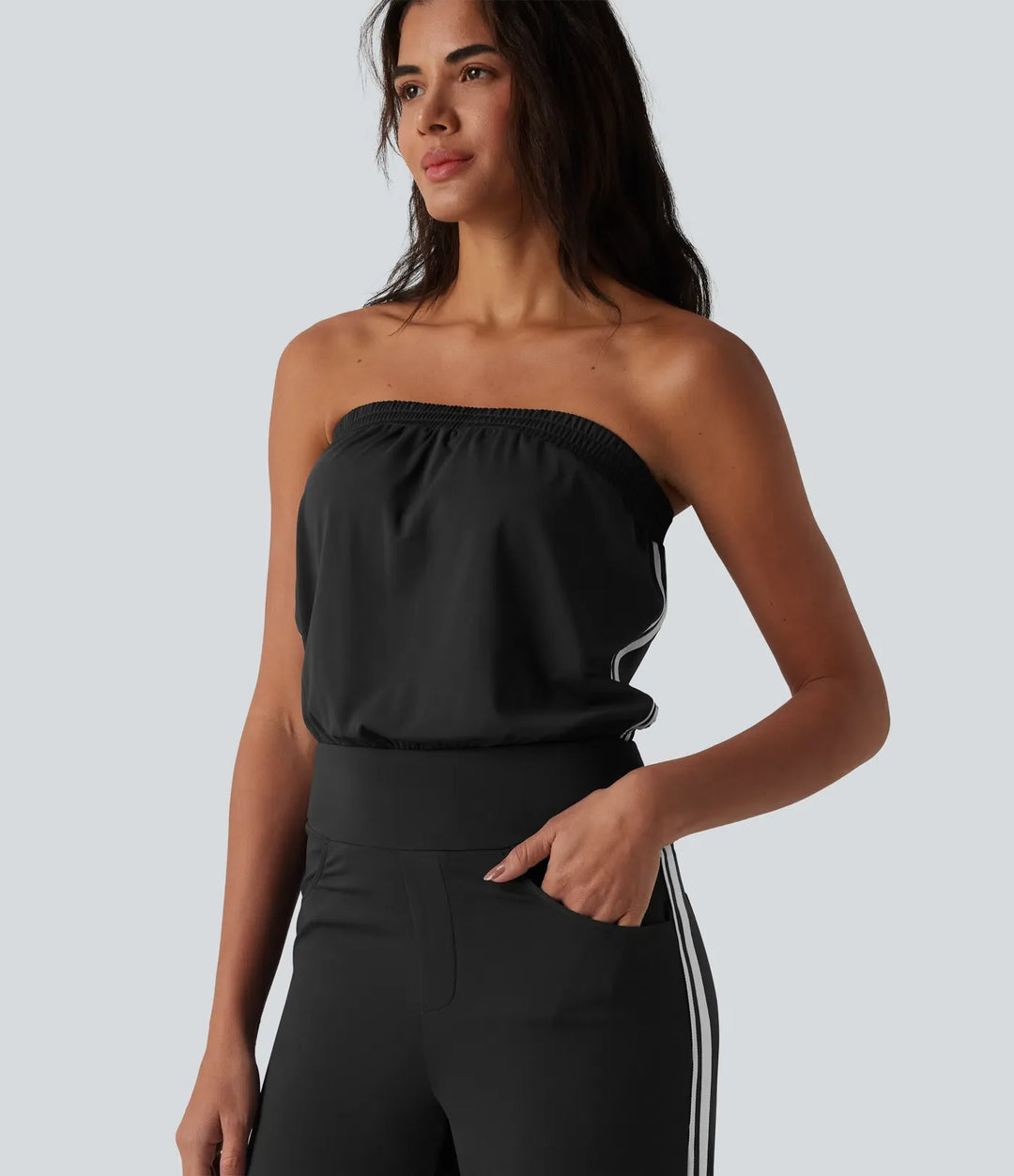 SoftlyZero QuickDry Tube Side Stripes Casual Jumpsuit with Pockets-Easy Peezy