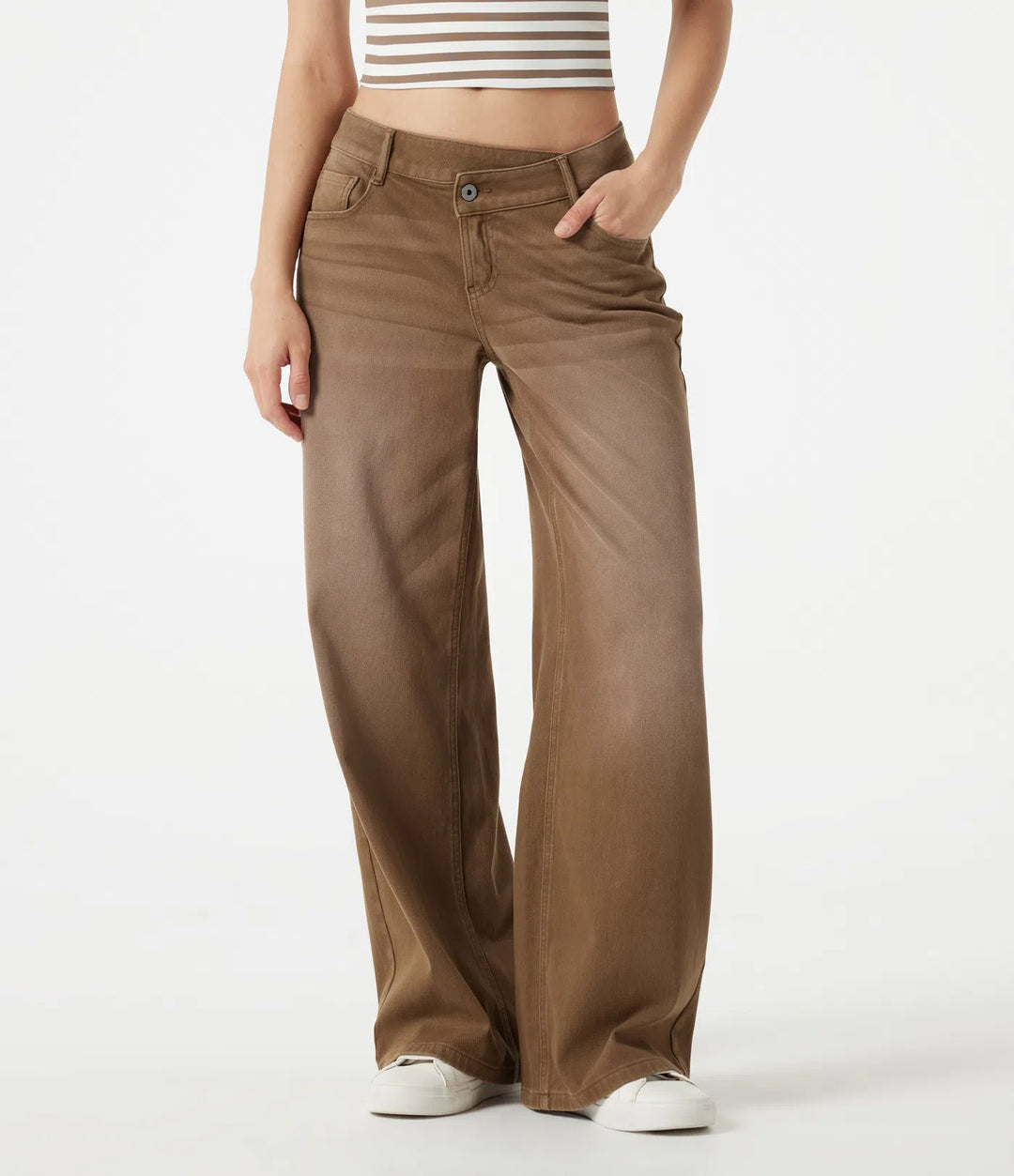 Halara Flex Asymmetric Low Rise Wide Leg colourful Washed Casual Jeans with Pockets