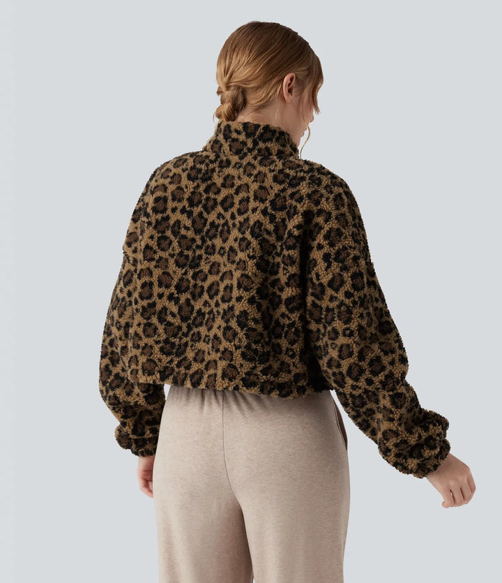 3-in-1 Stand Collar Long Sleeve Thumb Holes Jacket &amp; Drawstring Hem Sherpa Jacket with Pockets