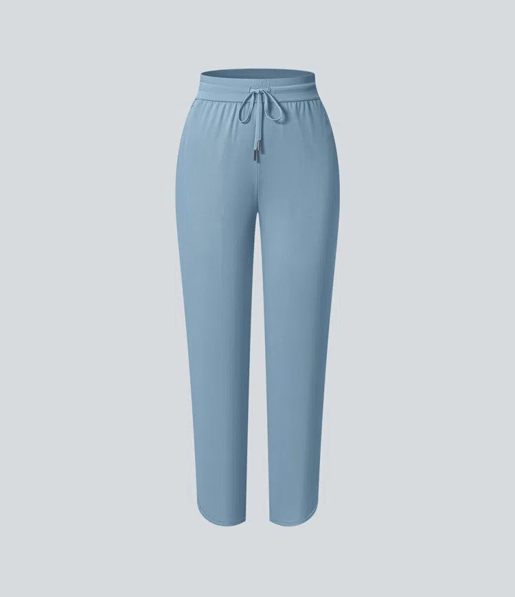 Mid Rise Drawstring Curved Hem Quick Dry Golf Tapered Trousers with Pockets-UPF40+