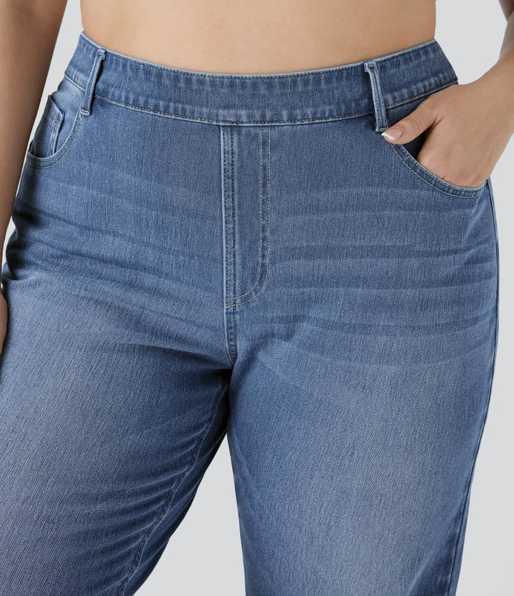 Halara Flex High Waisted Pockets Straight Leg Washed Casual Plus Size Jeans