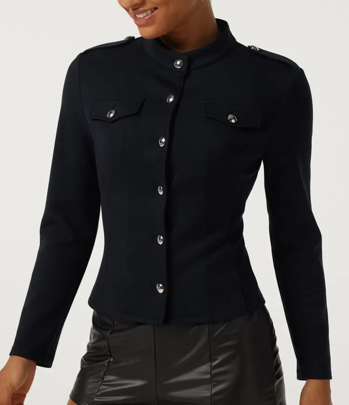 Mock Neck Long Sleeve Open Front Work Jacket
