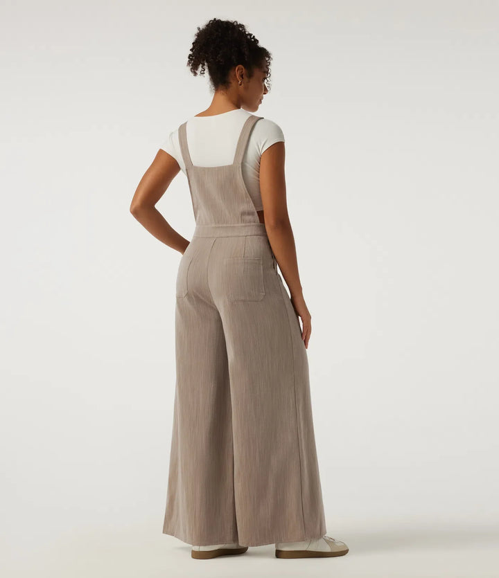 Square Neck Wide Leg Linen-Feel Casual Overalls with Pockets