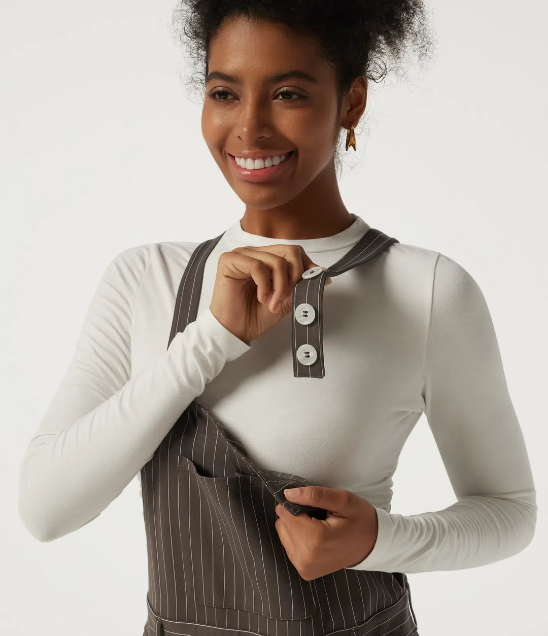 Square Neck Straight Leg Stripe Casual Overalls with Pockets