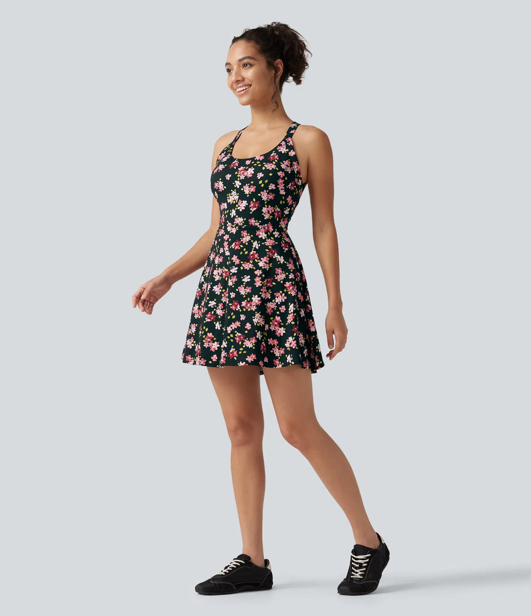 Built-in Bra 2-in-1 Ditsy Floral Mini Dance Active Dress with Pockets-Easy Peezy Edition