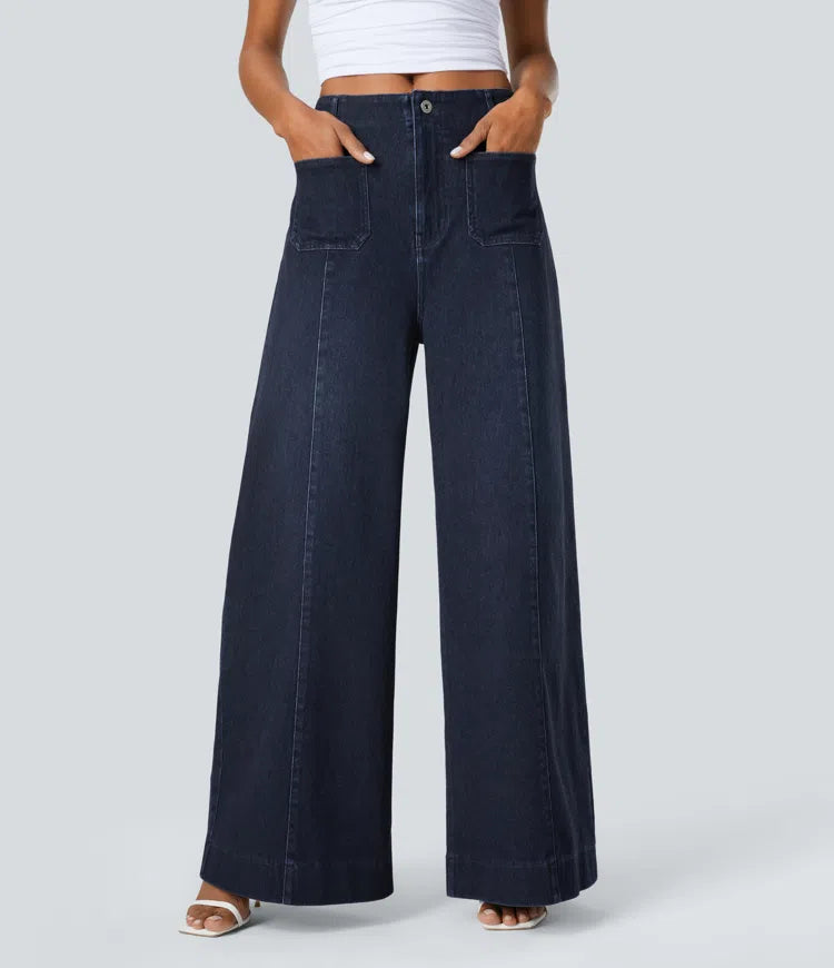 Halara Flex High Waisted Pockets Washed Casual Wide Leg Jeans