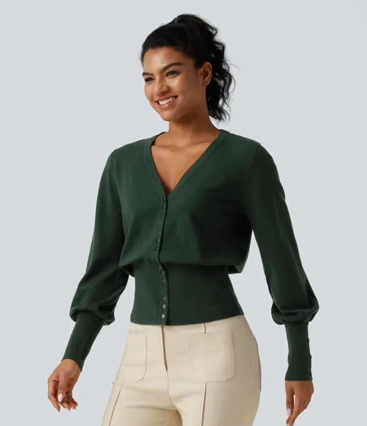 V Neck Bishop Long Sleeve Work Cardigan