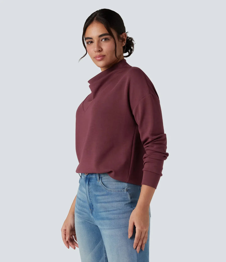 SpacerTek Cowl Neck Long Sleeve Casual Sweatshirt