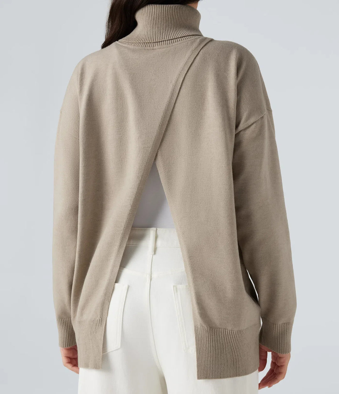 High Neck Long Sleeve Work Jumper-Front and Back Wearable