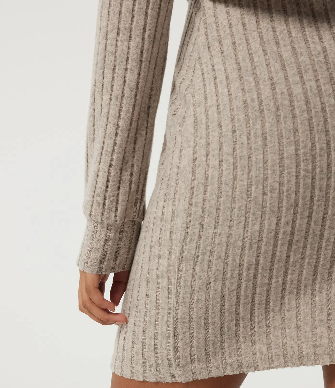 Ribbed Knit Round Neck Long Sleeve 2-Piece Bodycon Mini Casual Dress
