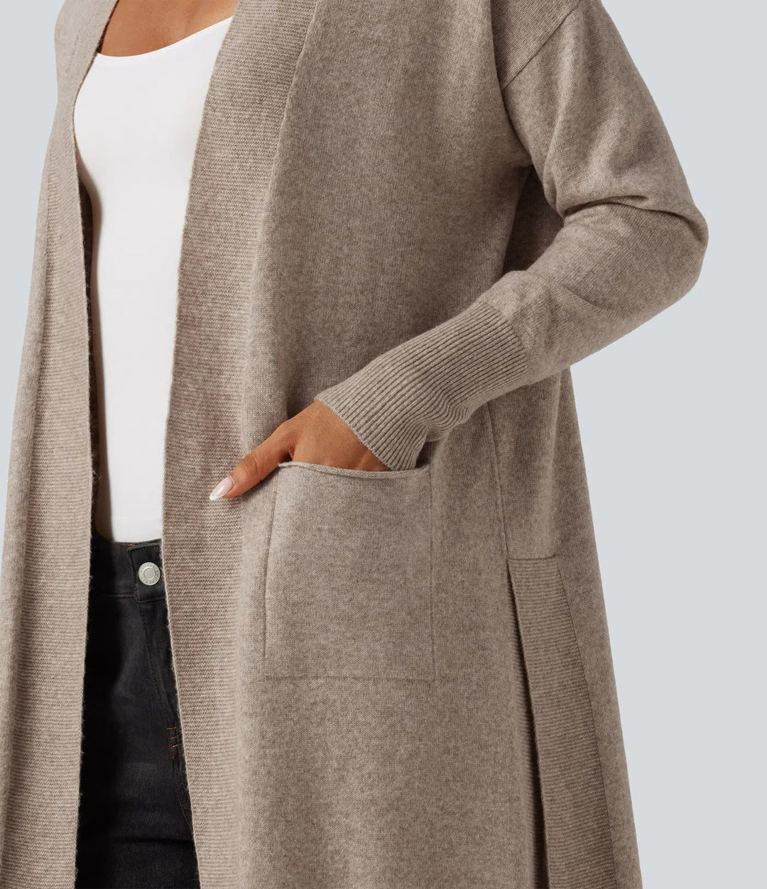 Long Sleeve Open Front Casual Cardigan with Pockets