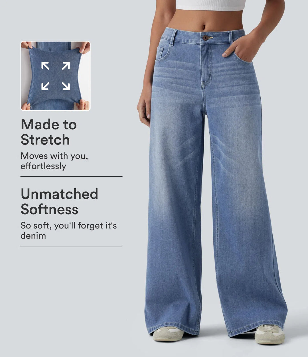Halara Flex Mid Rise Washed Baggy Wide Leg Casual Jeans with Pockets