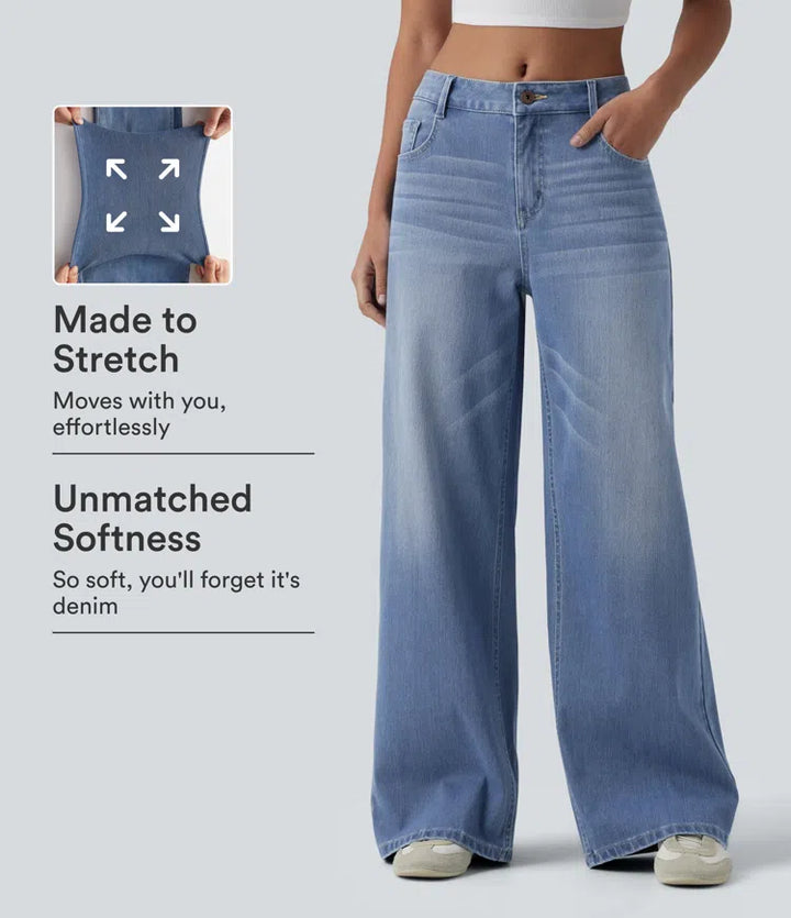 Halara Flex Mid Rise Washed Baggy Wide Leg Casual Jeans with Pockets
