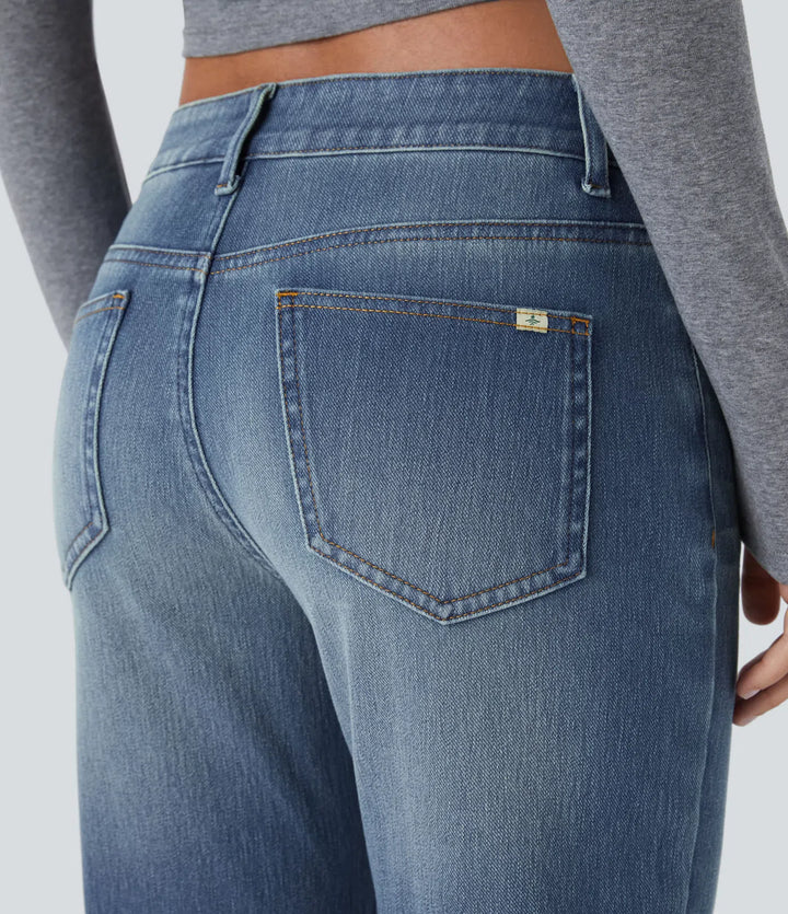 Halara Flex Low Rise Zipper Pockets Washed Casual Bootcut Jeans