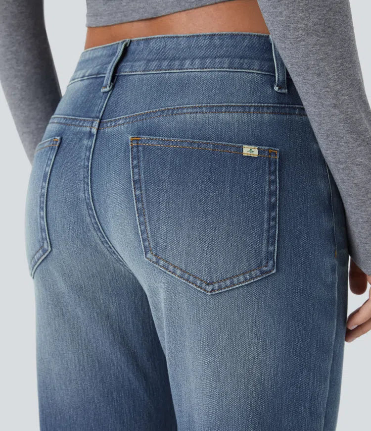 Halara Flex Low Rise Zipper Pockets Washed Casual Bootcut Jeans