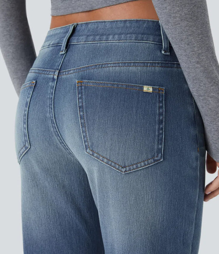Halara Flex Low Rise Zipper Pockets Washed Casual Bootcut Jeans