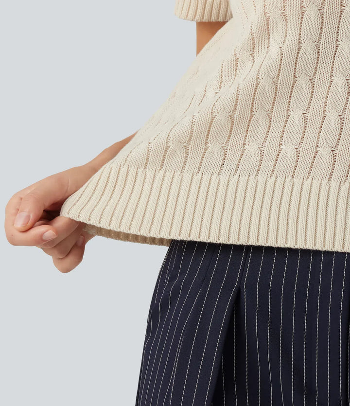 Polo Short Sleeve Cable Knit Work Jumper