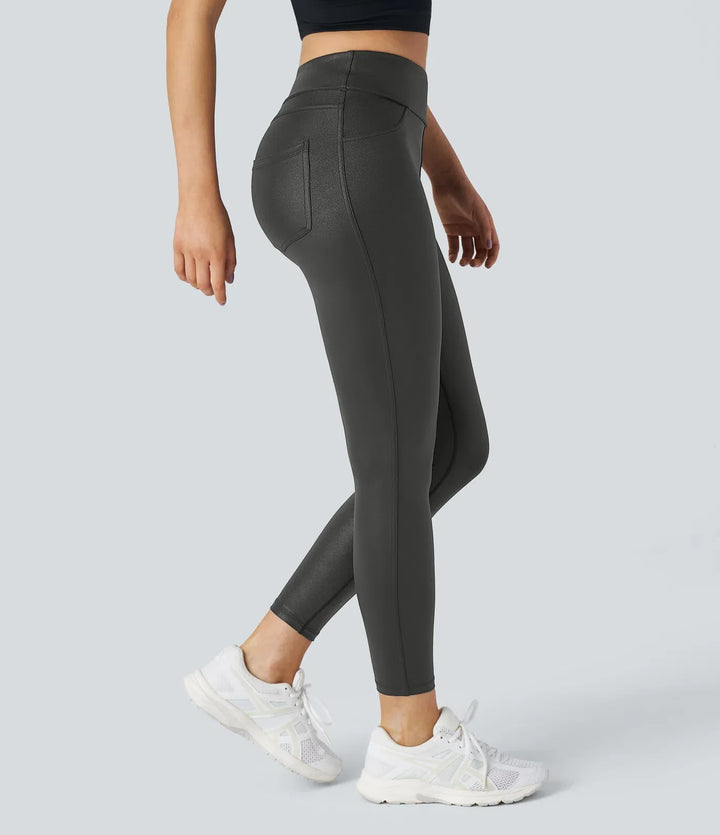 SoftlyZero Faux Leather High Waisted Pocket Work Leggings