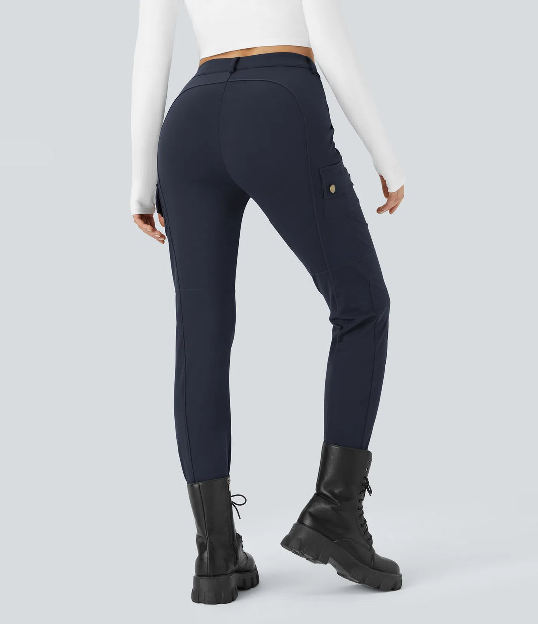 DayStretch High Waisted Zipper Pockets Solid Skinny Hiking Cargo Trousers