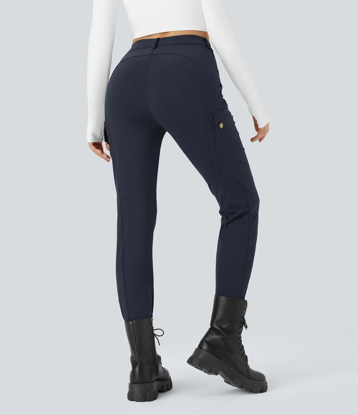 DayStretch High Waisted Zipper Pockets Solid Skinny Hiking Cargo Trousers