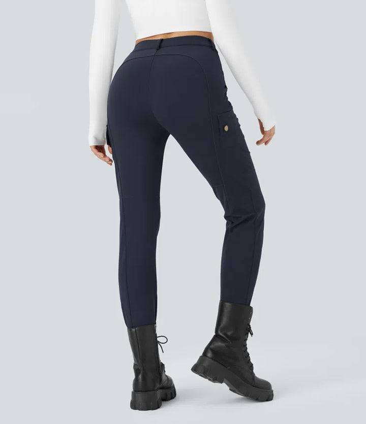 DayStretch High Waisted Zipper Pockets Solid Skinny Hiking Cargo Trousers