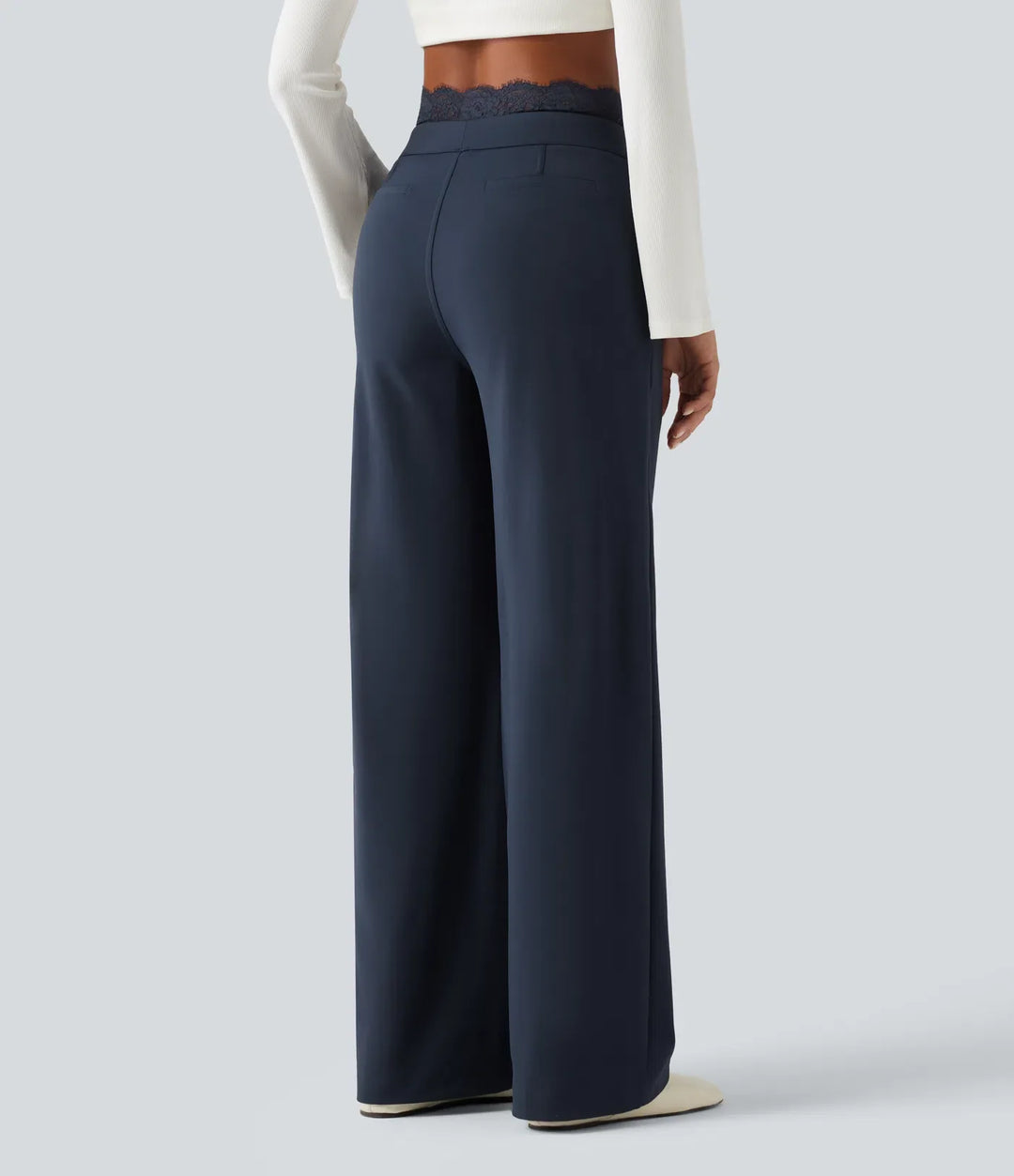 Halara Flex High Waisted Contrast Lace Straight Leg Work Trousers with Pockets