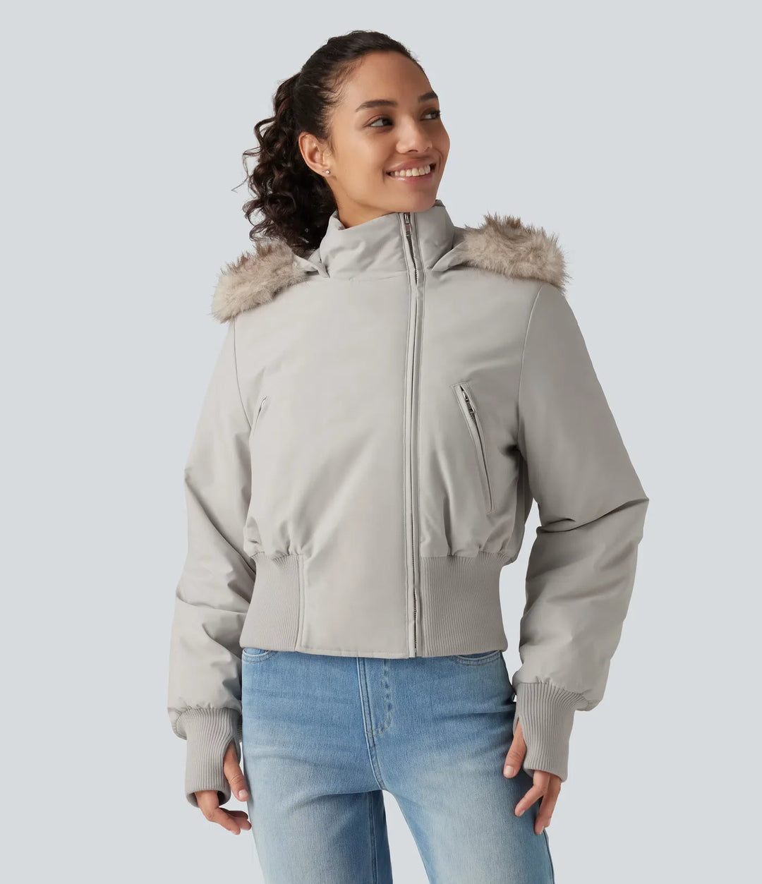 Hooded Long Sleeve Casual Padded Jacket with Pockets and Thumbholes