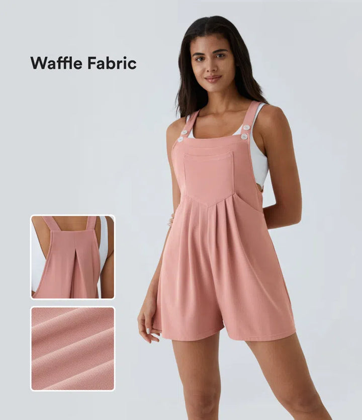 Adjustable Strap Button Multiple Pockets Waffle Casual Dungarees