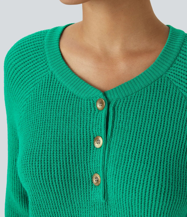 Round Neck Front Long Sleeve Casual Jumper