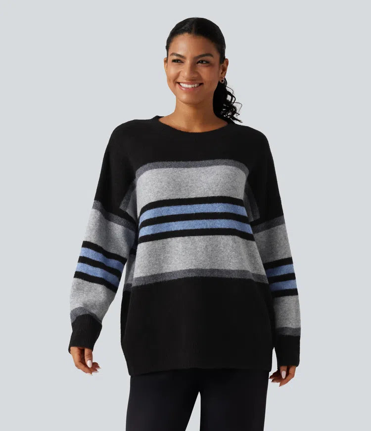 Round Neck Long Sleeve Striped Casual Jumper