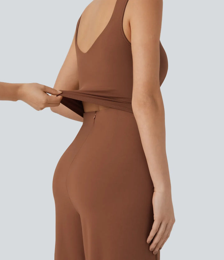 U Back Sleeveless Casual Jumpsuit with Pockets-Easy Peezy Edition