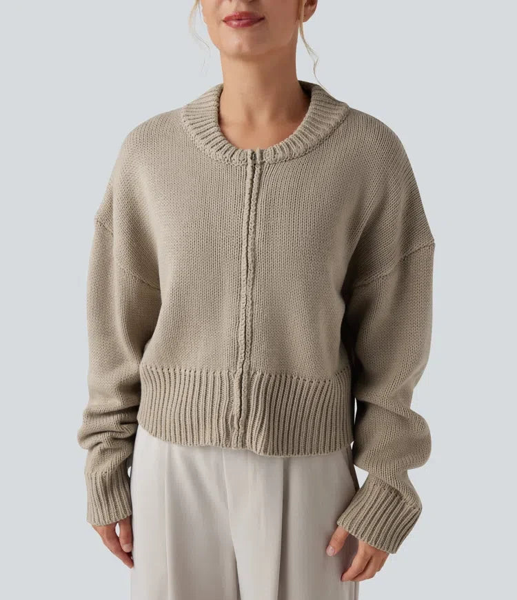Long Sleeve Zip Fly Casual Bomber Cardigan