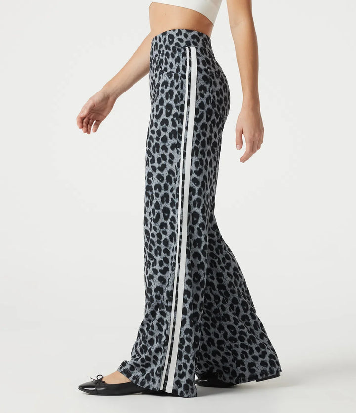 High Waisted Baggy Color Block Leopard Print Waffle Casual Trousers with Pockets