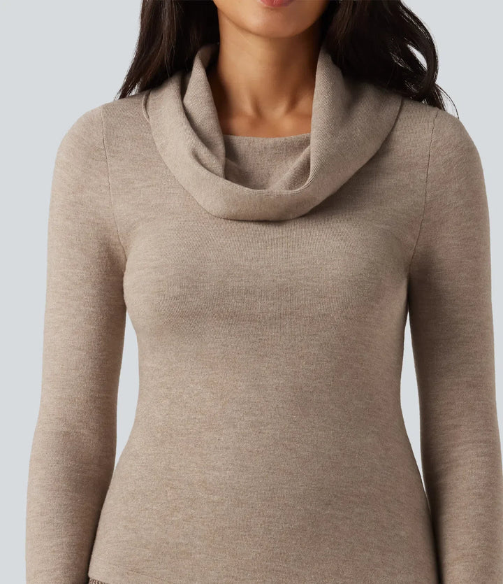 Cowl Neck Long Sleeve Uneven Hem Casual Jumper