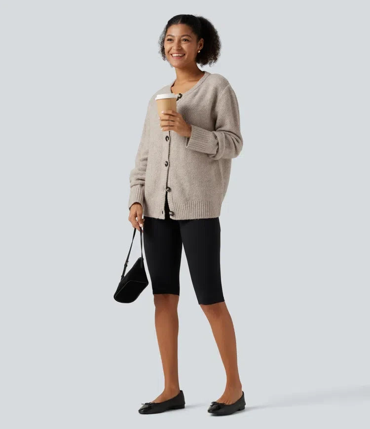Round Neck Long Sleeve Button Fly Work Jumper