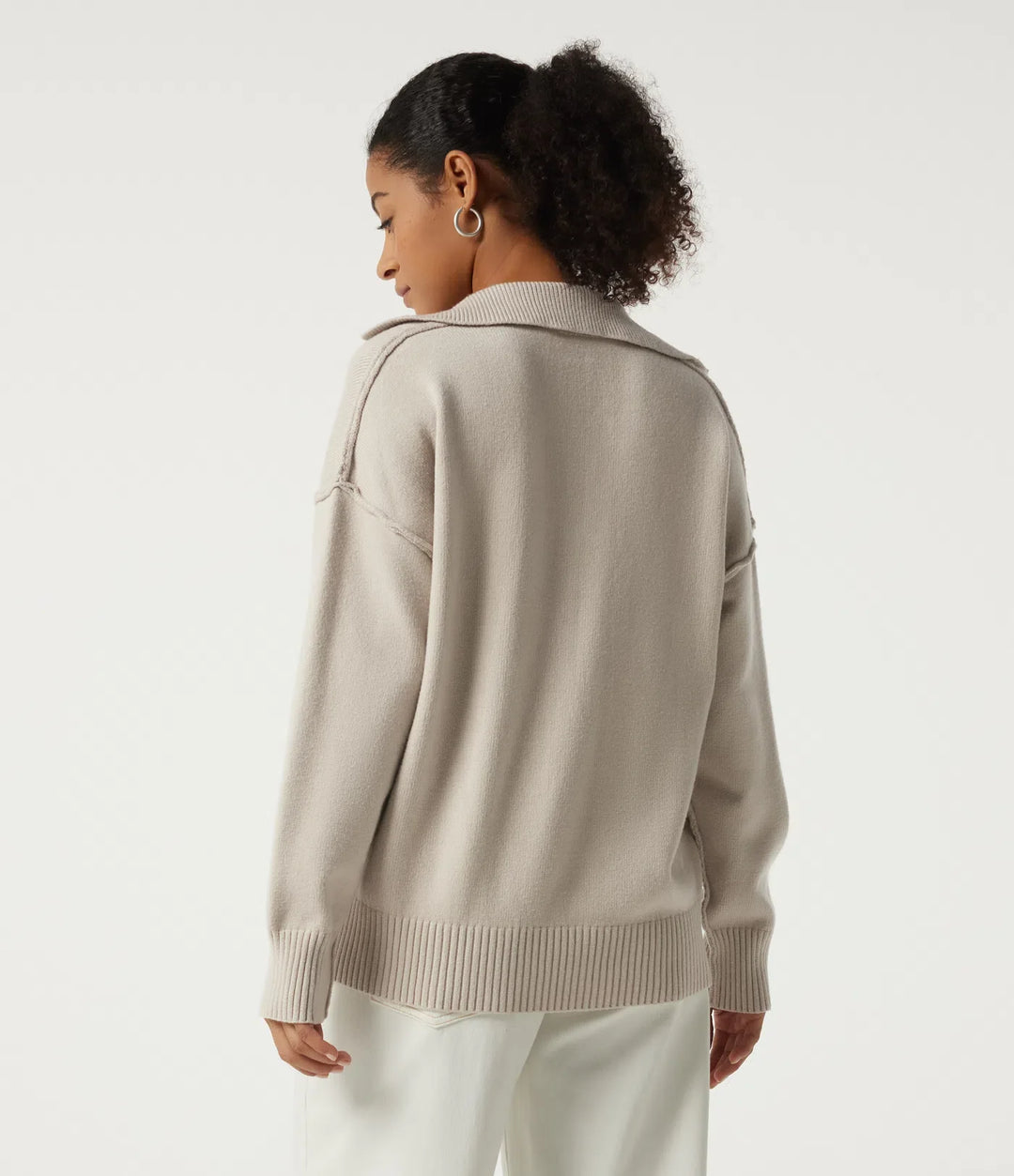 Polo Neck Long Sleeve Dropped Shoulder Casual Jumper