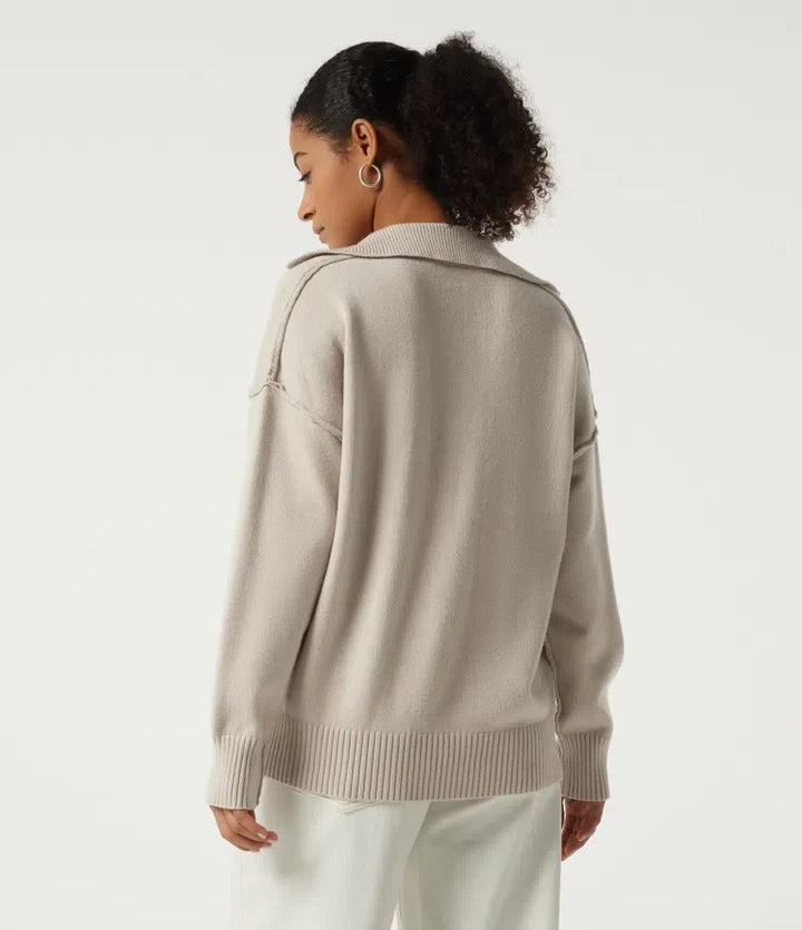 Polo Neck Long Sleeve Dropped Shoulder Casual Jumper