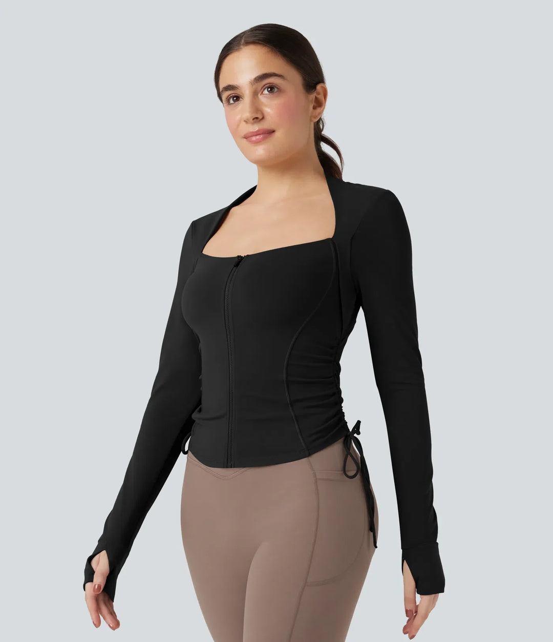 SoftlyZero Plush Long Sleeve Thumb Hole Drawstring Yoga Jacket