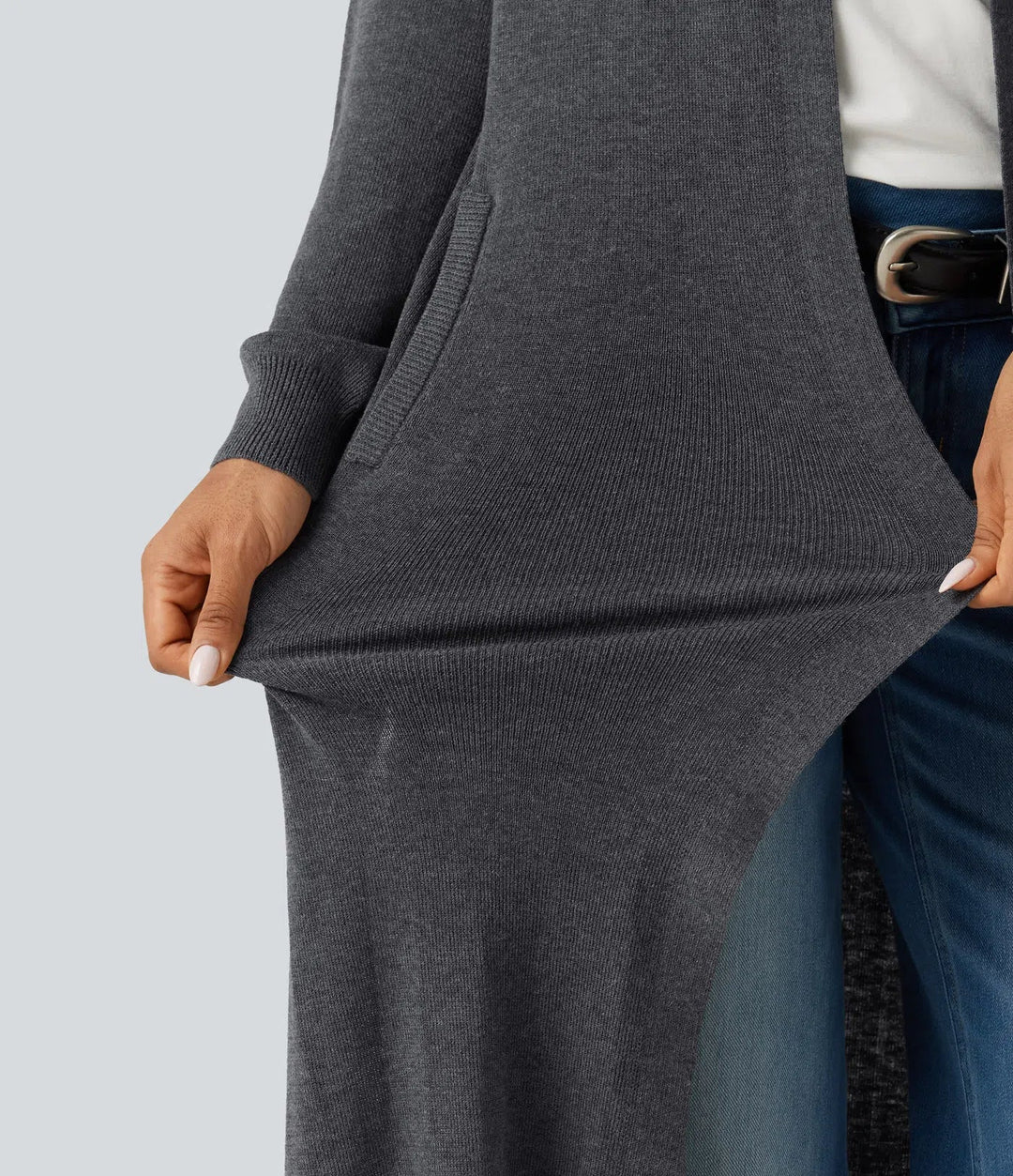 Long Sleeve Longline Work Cardigan with Pockets