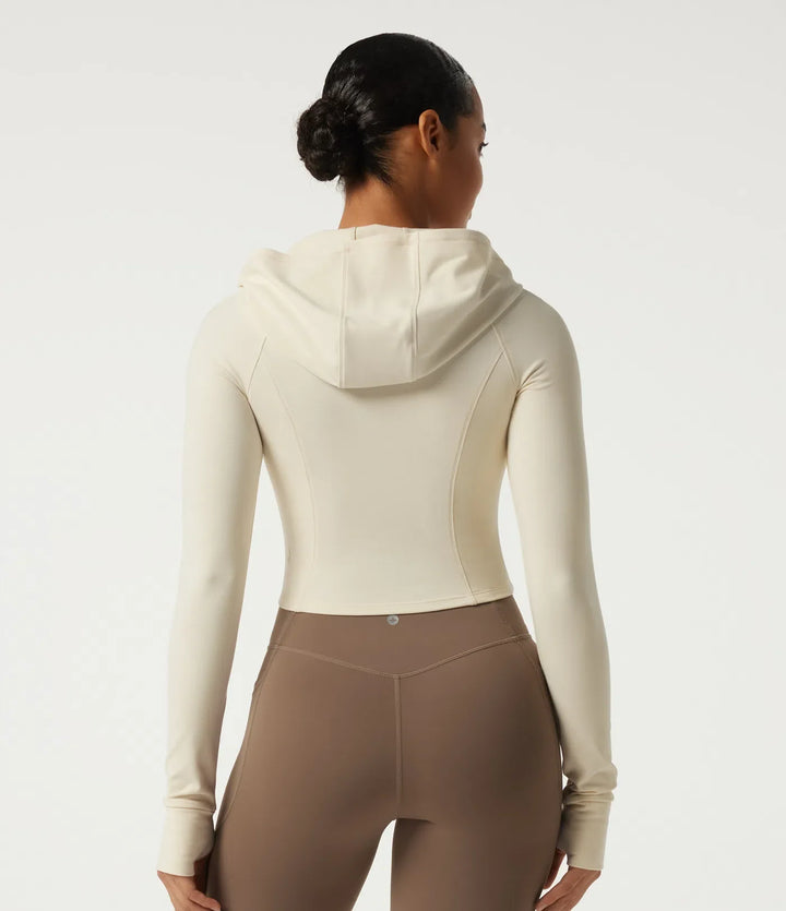 Hooded Long Sleeve Workout Jacket with Thumb Hole