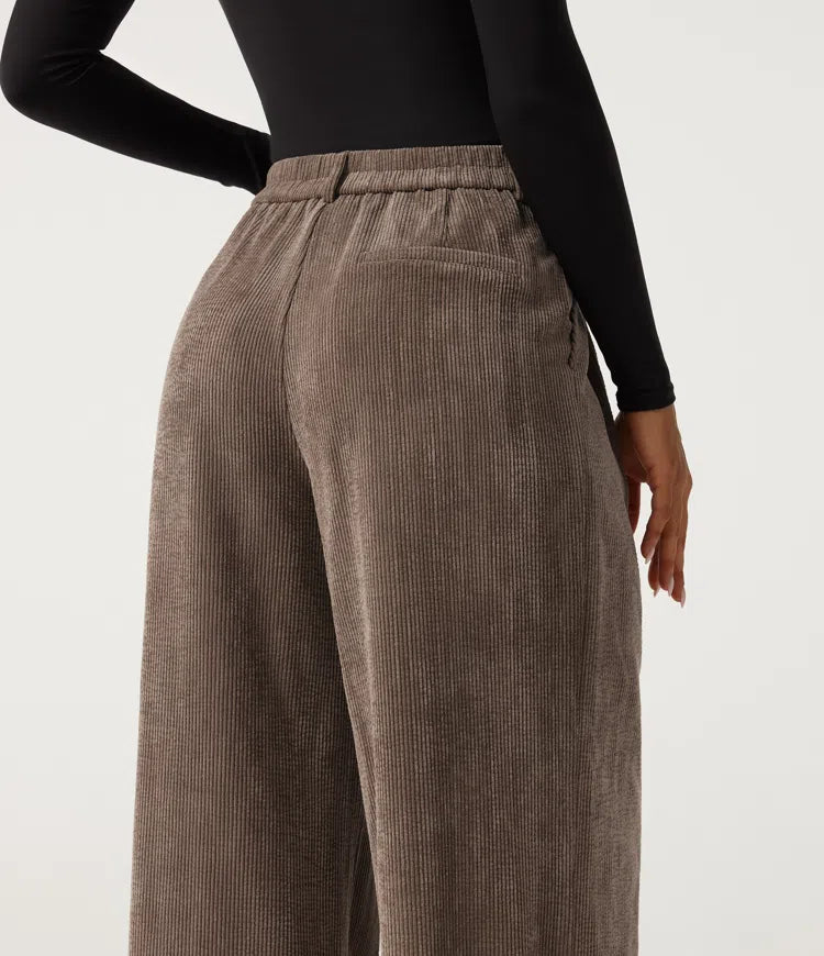 High Waisted Wide Leg Corduroy Work Trousers with Pockets