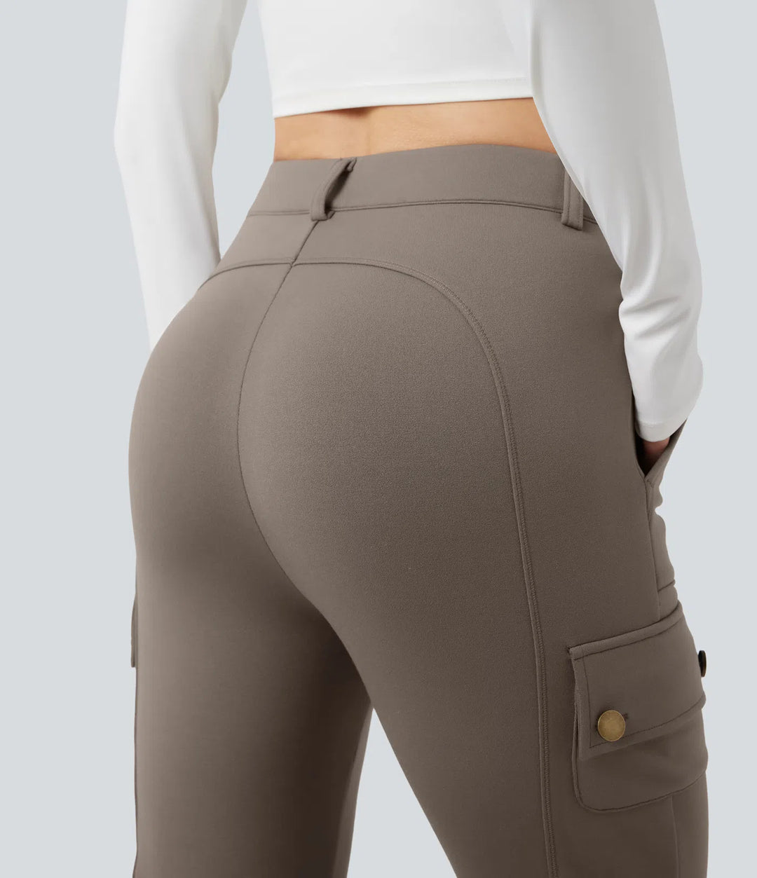 High Waisted Skinny Fleece Hiking Cargo Trousers with Pockets