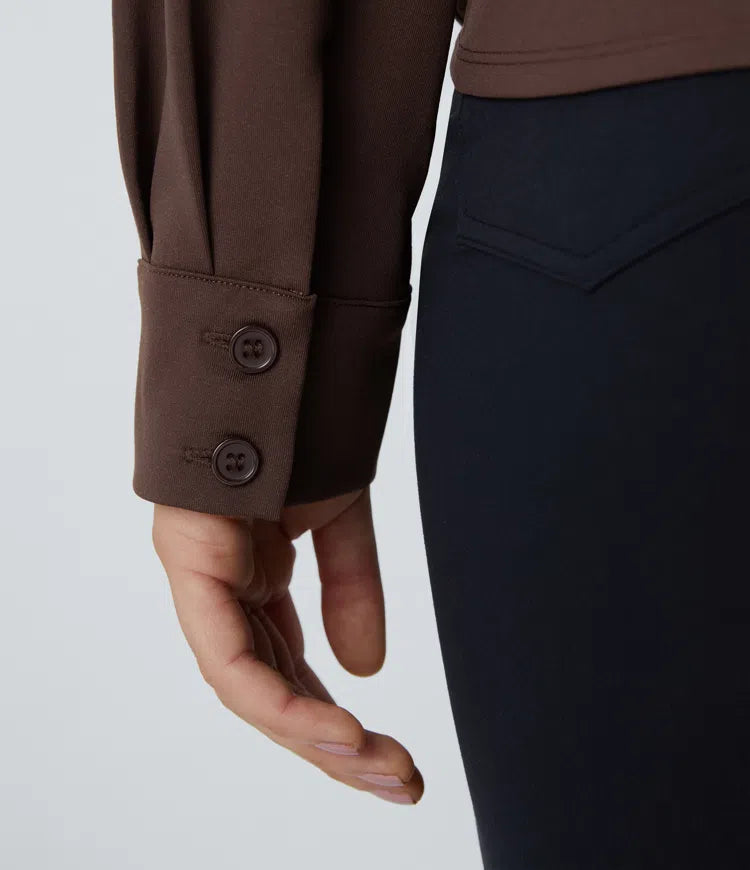 Notched Collar Crossover Long Sleeve Work Shirt