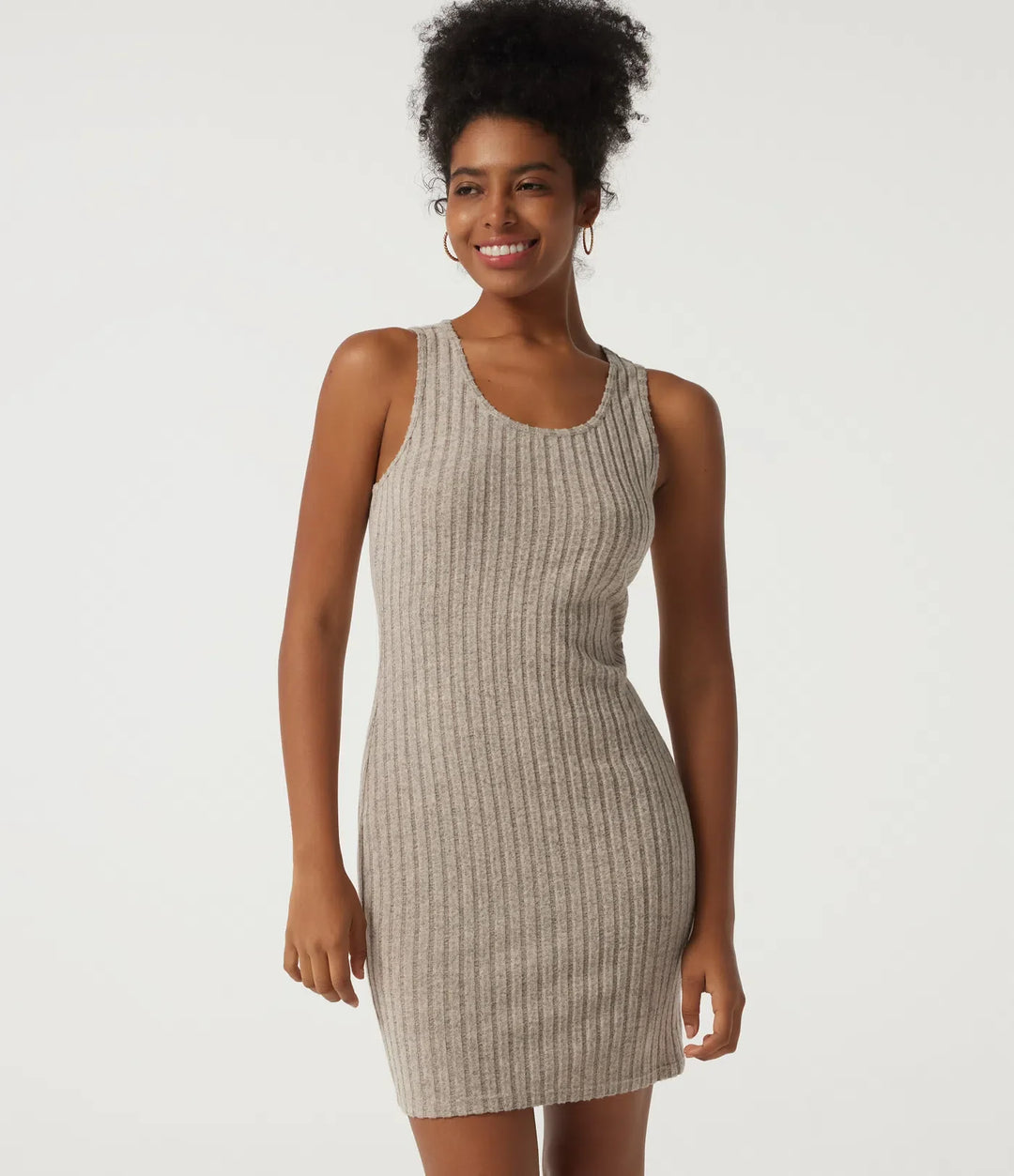 Ribbed Knit Round Neck Long Sleeve 2-Piece Bodycon Mini Casual Dress