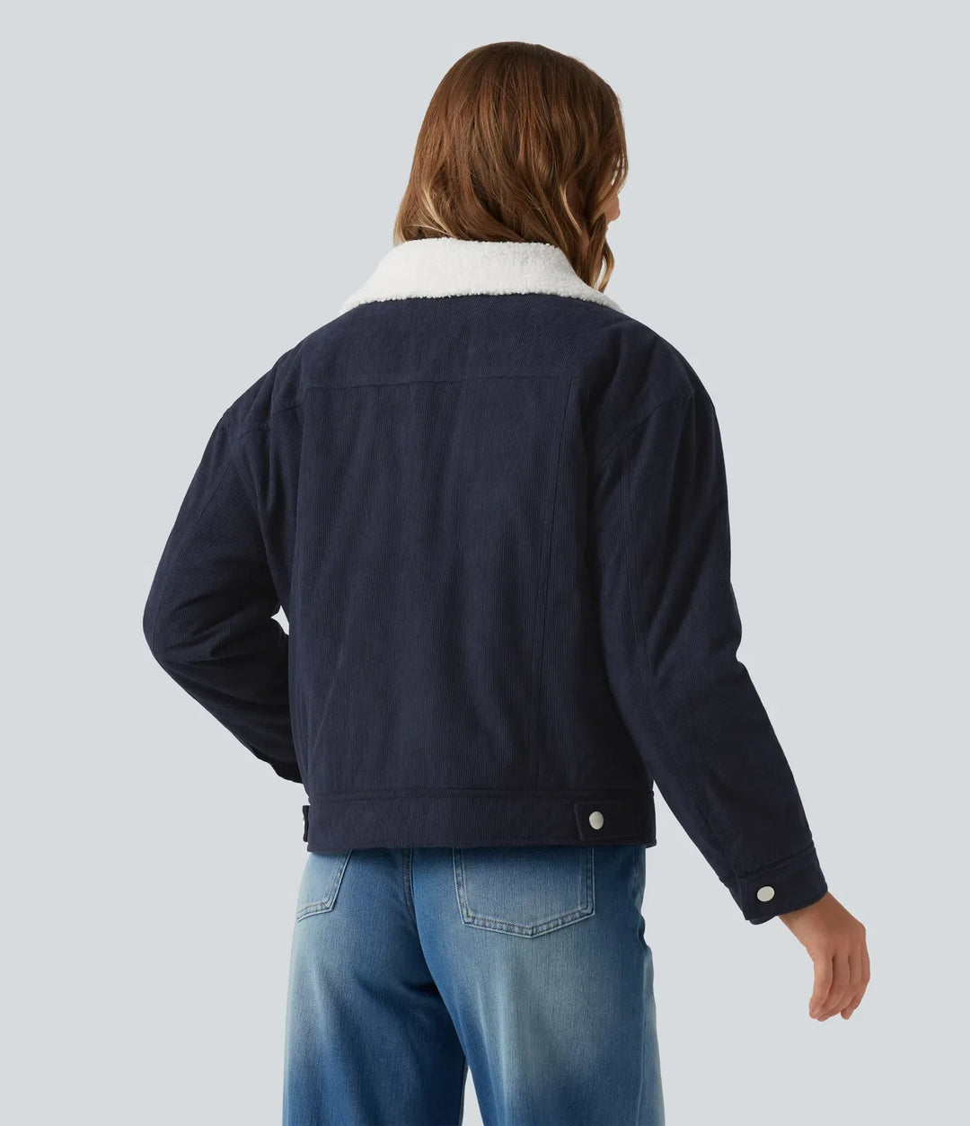 Stand Collar Long Sleeve Corduroy Casual Jacket with Pockets