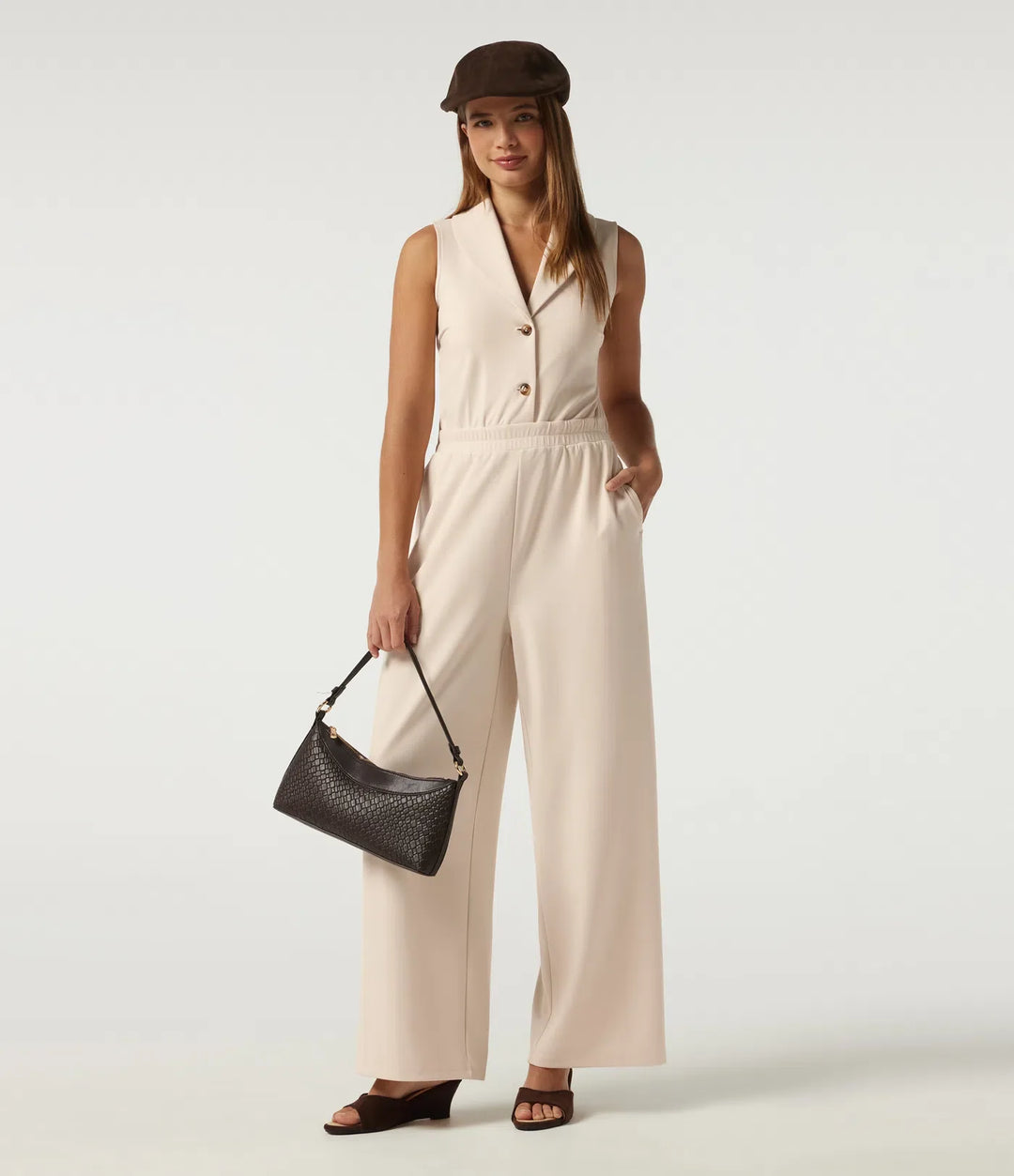 Lapel Collar Sleeveless Straight Leg Work Jumpsuit with Pockets - Easy Peezy Edition