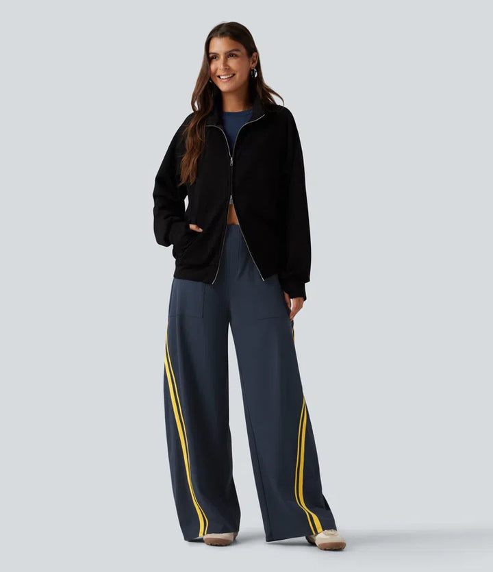 High Waisted colourBlock Side Stripe Barrel Dance Trousers with Pockets